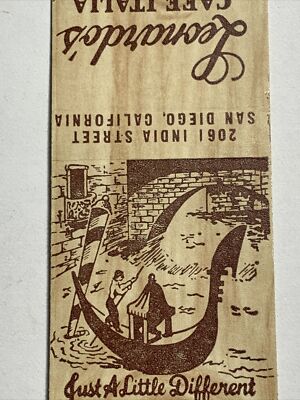 Restaurant Matchbook Cover Leonardo s Cafe Italia Pizza San Diego California