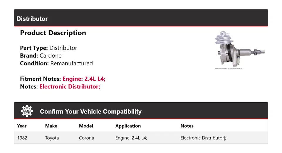 Toyota Corona 1982 2,4 L L4 distribuidor cardone Foto 2 de 4