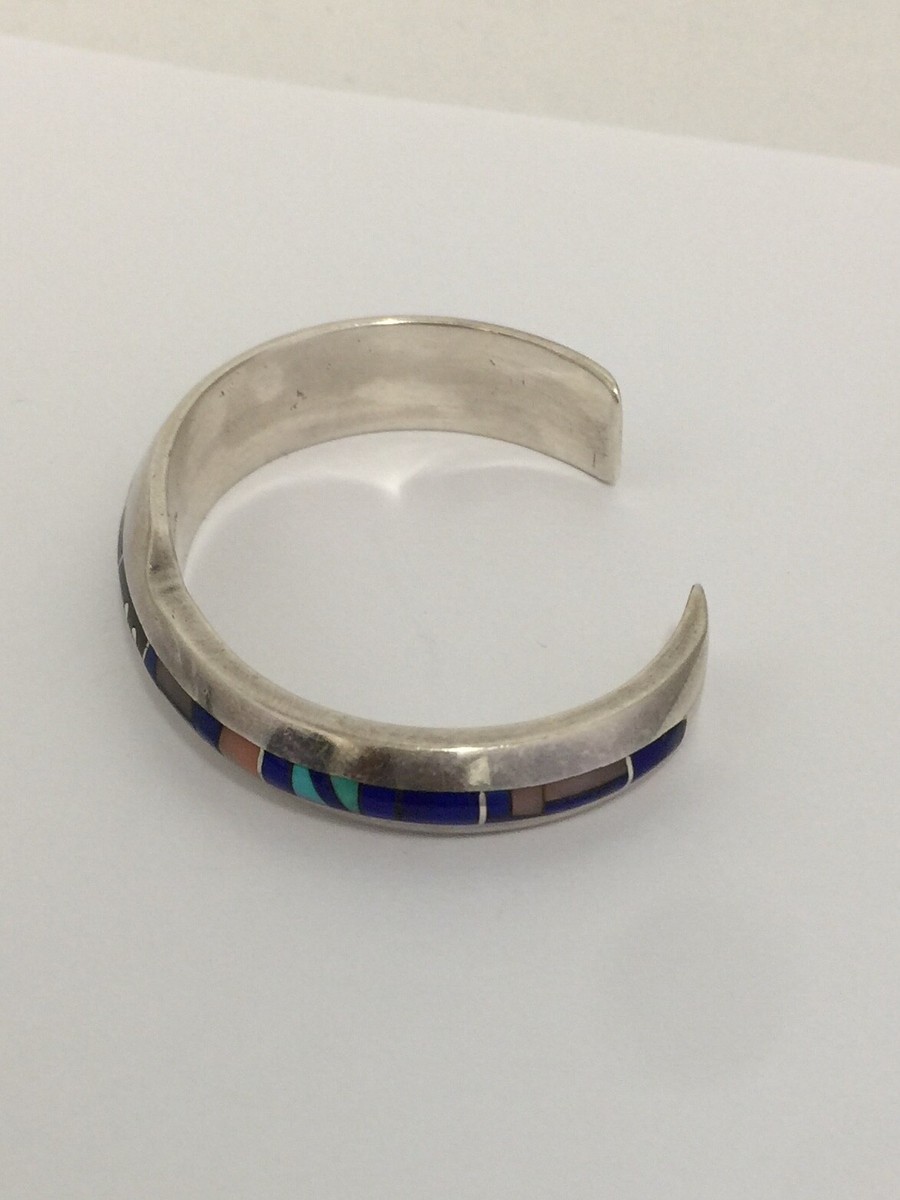 Jim Harrison Navajo Sterling Silver Multi Stone Inlaid Cuff