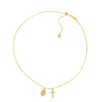 14K Solid Gold Adjustable Saturn Choker Dangle Virgin Mary&Cross 16 /3.12 grams