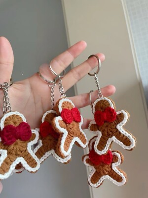 Handmade Crochet Gingerbread Man Keychain Bag Pendant Key Ring Christmas Decor