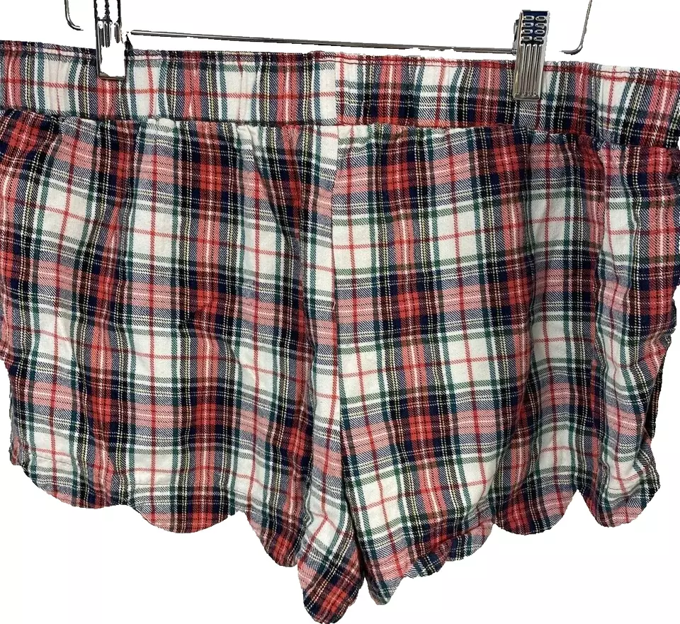 Mudpie Red, Blue, White Plaid Flannel Sleep Shorts, Women's Size M - Image 2 of 4