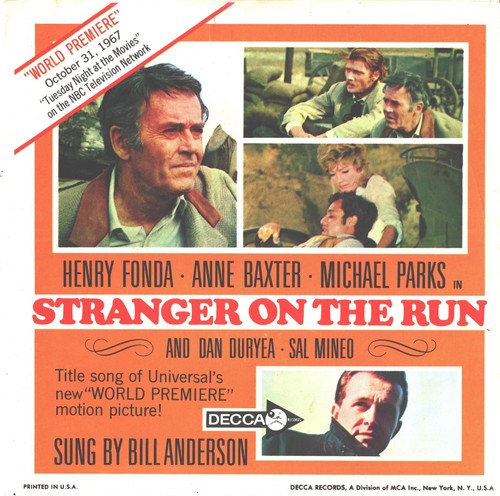 BILL ANDERSONTV MOVIE PICTURE SLEEVE + 45-(STRANGER ON THE RUN)--PS--PIC--SLV