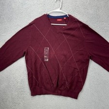Izod Sweater Mens XL Fine Gauge Maroon Argyle Long Sleeve V-Neck Pullover NEW