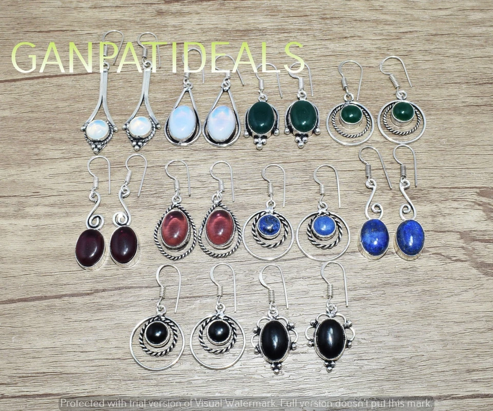¡OFERTA!! Lotes de 10 piezas de pendientes de opalita y mezcla de piedras preciosas joyas enchapadas en plata 925 Foto 3 de 4