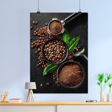 Coffee cups and beans   Coffee glossy poster, Kitchen decor, Bar art print