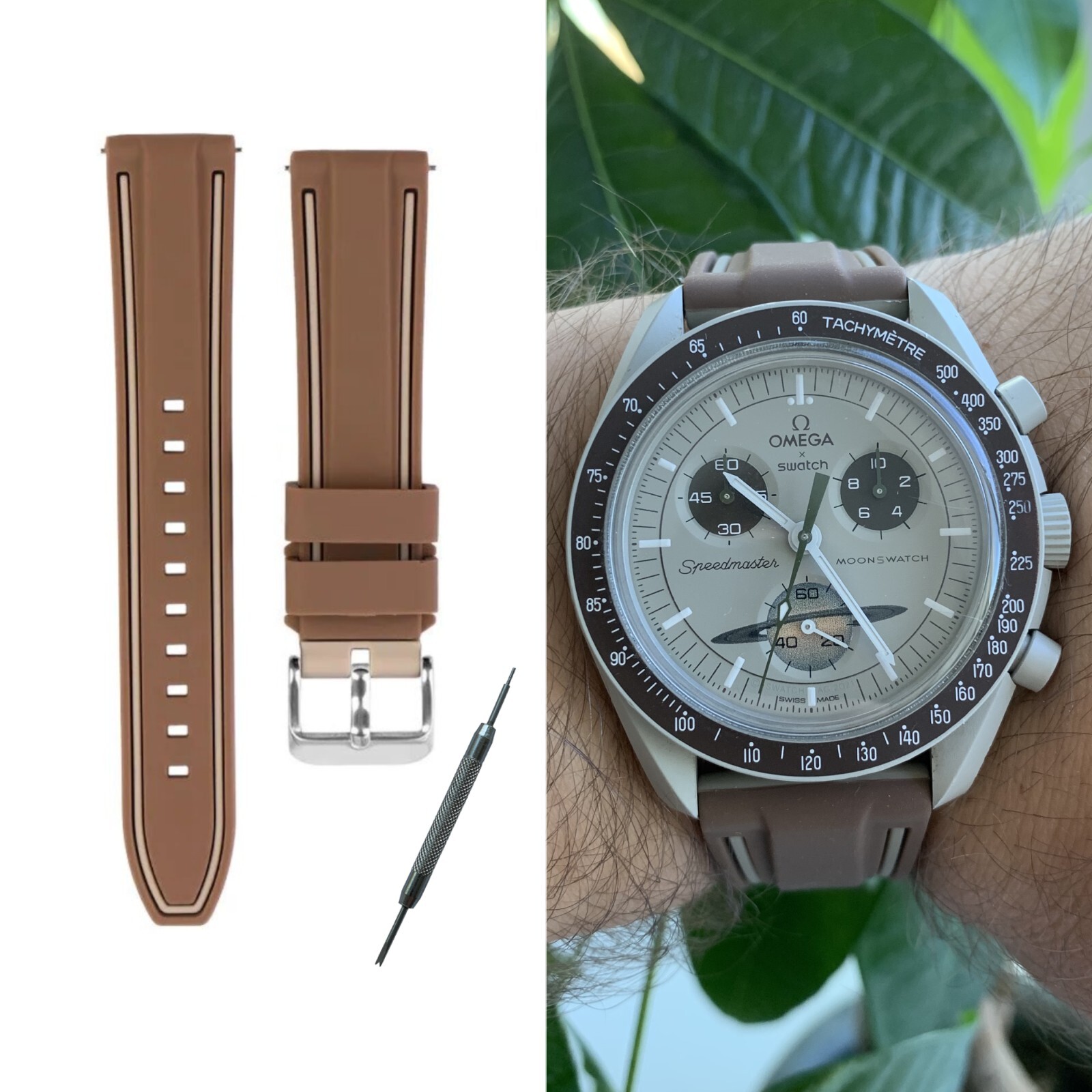 Bracelet silicone MARRON pour MoonSwatch, souplesse absolue et haute résistance anti-poussière