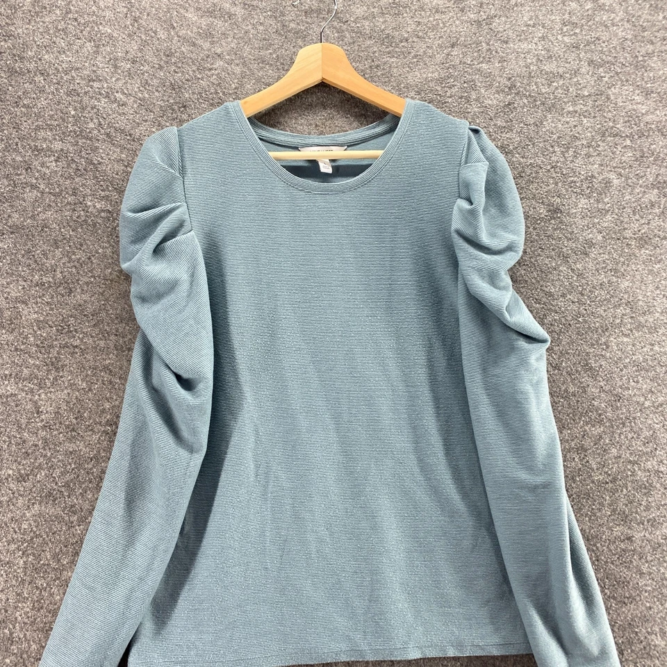 Nine West Blouse Women L Large Blue Crew Neck Long Sleeve Pullover Rayon Casual - Image 3 of 4