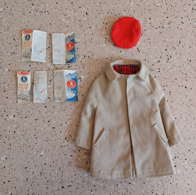 Vintage 1961 Barbie Ken Fashion RALLY DAY #788 Outfit Coat Hat Map Mattel