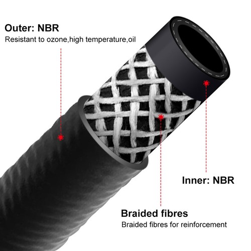 3/8 inch Fuel Hose Line Push Lock NBR Rubber SAE 30R7 10FT 300PSI Black - Foto 5 di 9