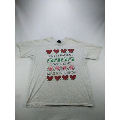 Vintage Platinum Plus 1994 90's T Shirt Size XL Gray Love is Patient