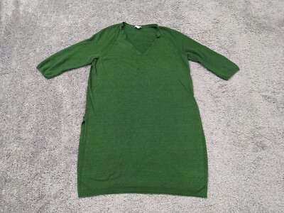 J Jill Tunic Sweater Women’s Medium V Neck 3/4 Sleeve Green Knit Side Slit 