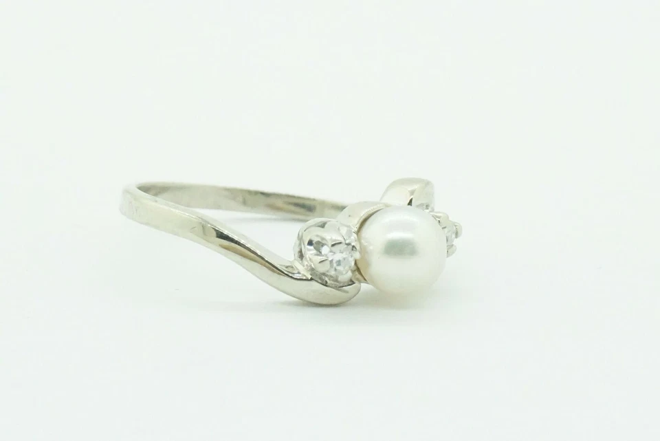  14k White Gold Pearl Diamond Ring Size 5.75 Womens Fine Jewelry - Image 3 of 4