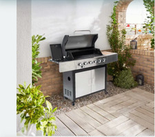 Outback Jupiter 6 Burner Hybrid BBQ Grill with Chopping Board Stainless Steel RD