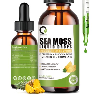 Sea Moss Drops 2000mg, Irish Sea Moss Supplement Pineapple Flavor 2 FL OZ