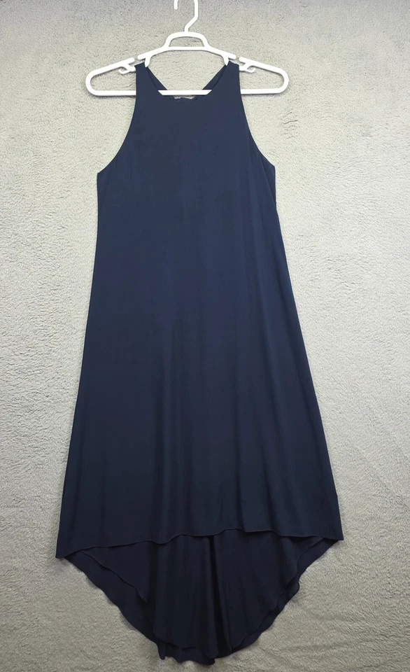 Alice Olivia Silk Maxi Dress Womens S Blue Knot Back Hi Low Drapey Old Money - Image 2 of 4