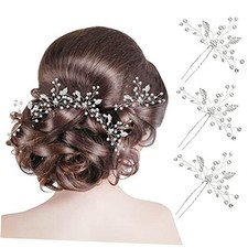 8 Pcs Bride Wedding Pearls Hair Pins Bridal Leaf Flower Wedding Hair Silver