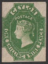 CEYLON 1857 QV 1/9 wmk large star, imperf. Scott 12 cat US$1000. SG 11 cat £950.