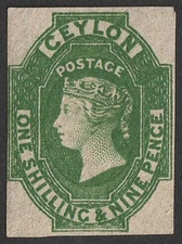 CEYLON 1857 QV 1/9 wmk large star, imperf. Scott 12 cat US$1000. SG 11 cat £950.