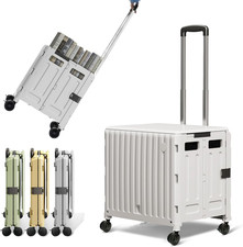 Folding Utility Cart (Gray), 4 360° Swivel Wheels Collapsible Rolling Crate with