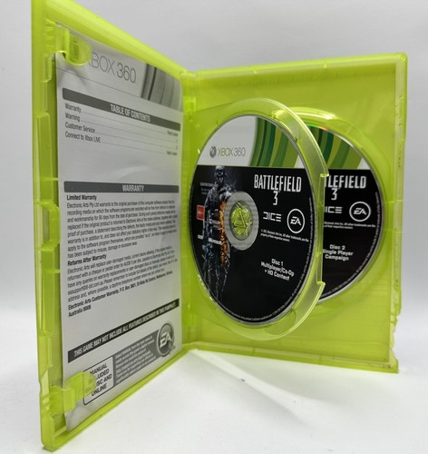 XBox 360 Game - Battlefield 3 - 2 Disc - No Manual - Damage To Case Pictured - Foto 3 di 4