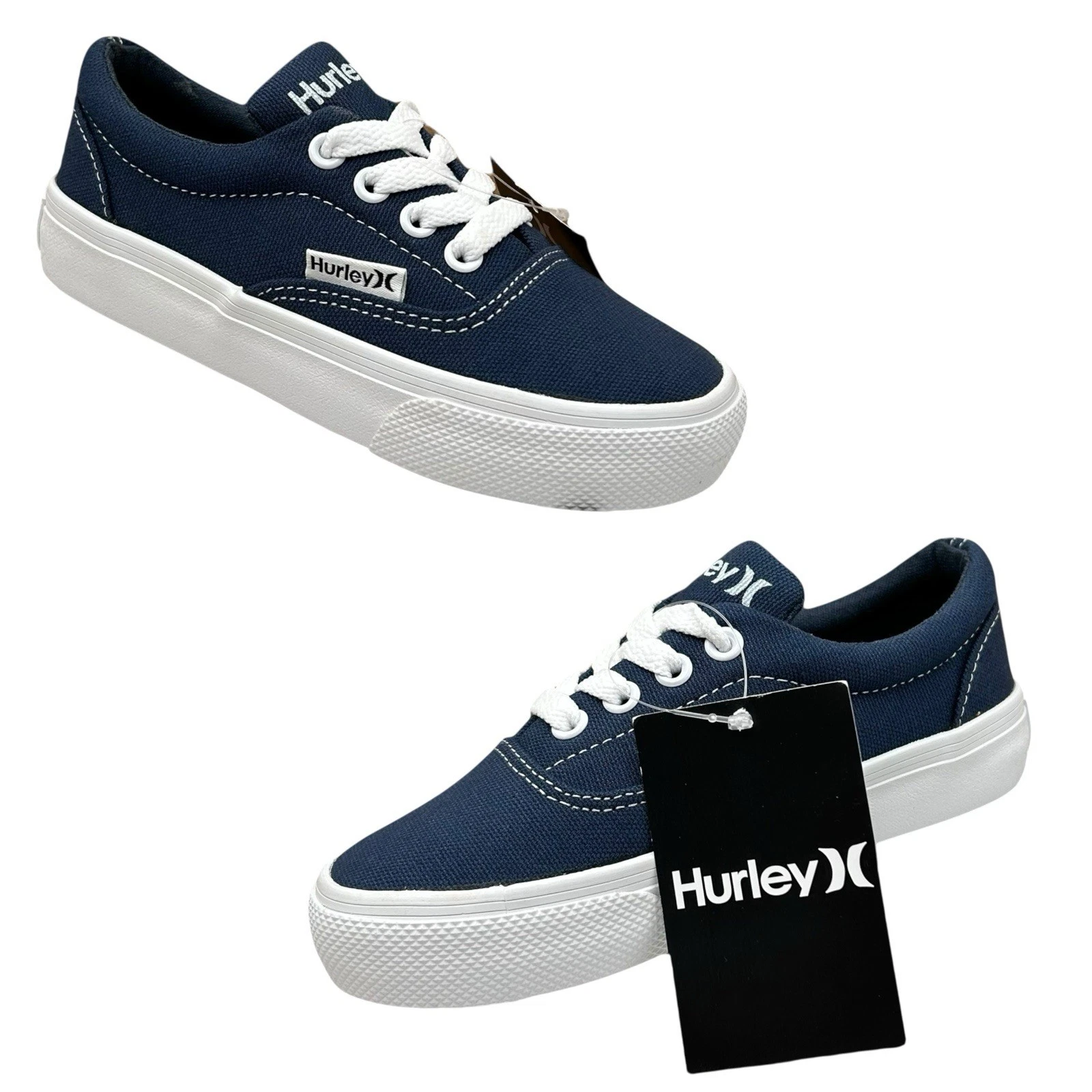 Hurley Little Boys Marley Casual Canvas Sneakers Size 11 Navy Blue-White Lace Up