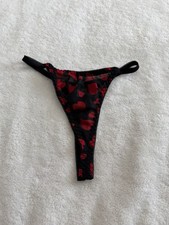No Brand Vintage Mesh Black Thong with Red Hearts Size Small NWOT