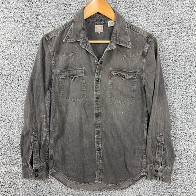 Levis Shirt Mens Small Gray Denim Western Snap Button Up Two Pocket Casual