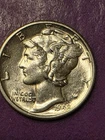 1942 P  Mercury Dime 90% SILVER  STRONG STRIKE !! AU++ PROOF- LIKE SILVER  COIN
