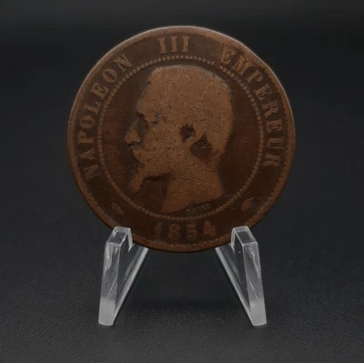 10 centimes de franc France 1854 - Napoléon III, atelier A, B, sous pochette - Photo 1/2