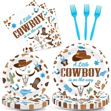 Cowboy Baby Shower Plates Napkins Party Supplies Western 96 PCS Serves 24 Kit
