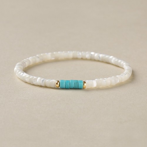 Turquoise & Mother of pearl Tube Beads Gemstone Healing Reiki Women Bracelet