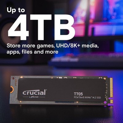Crucial T705 1TB PCIe Gen5 NVMe M.2 - Up to 13,600 MB/s Game Ready