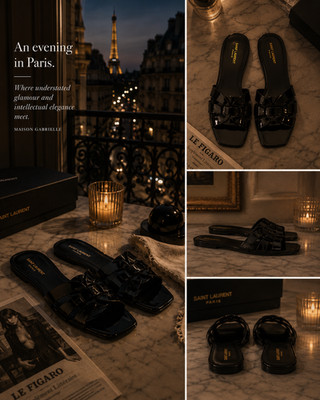 Saint Laurent Tribute Mules in Black Patent Leather Size 38 (incl. dustbags)