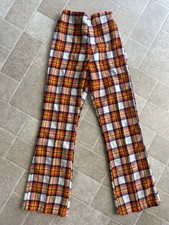 vintage 60's 70's flannel plaid pants cotton bell bottom low rise youth 14