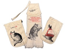 B Kilban Cat Kitchen Wash Cloth Towel & Mittens Made In USA Vtg