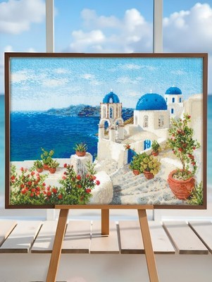 RIOLIS gezähltes Kreuzstich-Set 1644 Santorini - griechische Insel in weiß un...