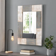 & Co. Mason Planks Wall Mirror, 31.5"H x 24"W, Aged White & Gray Wood