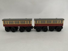 Thomas  Friends Wooden Railway Tank Train - Express Coach Cars Lot x2 Wood EUC