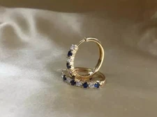 Round Cut Simulated Blue Sapphire Clip On Hoop Earring In 14k Yellow Gold Plated