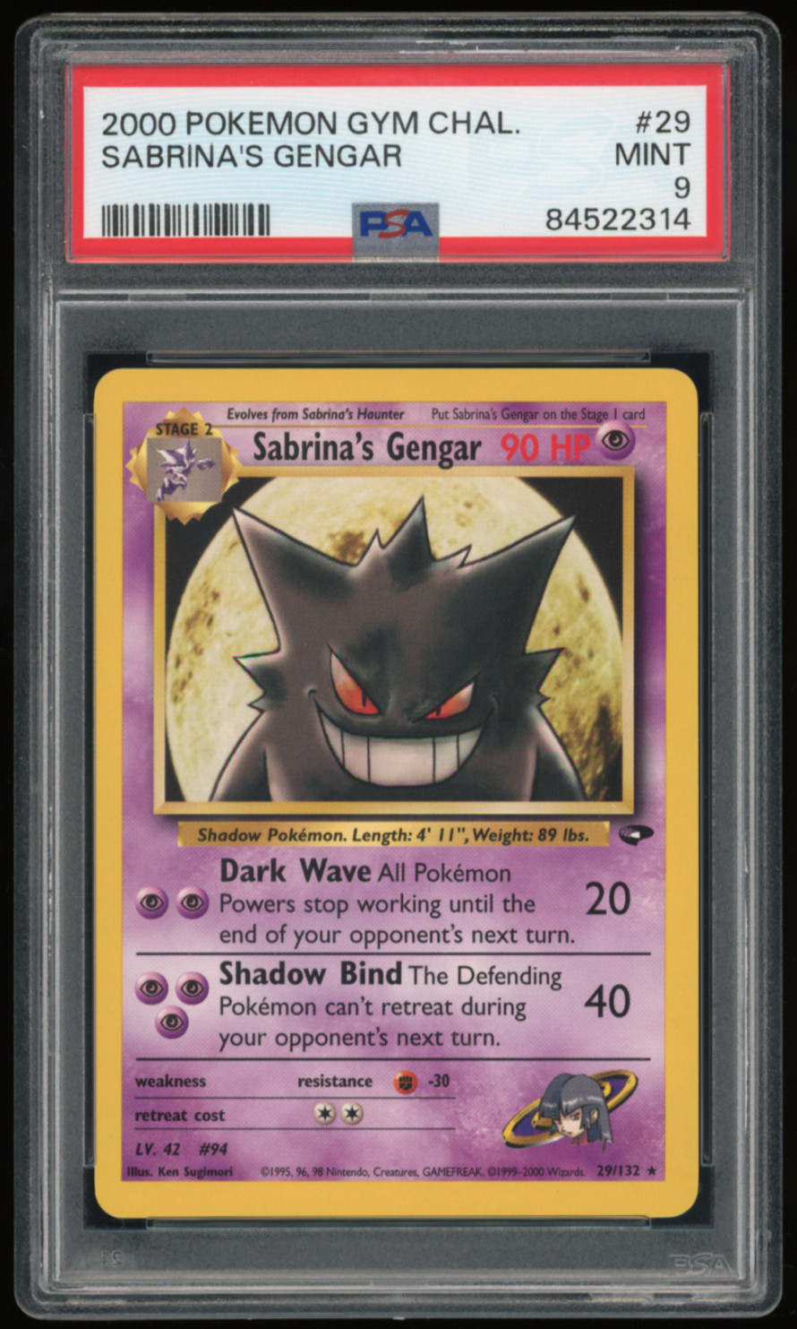 2000 POKEMON GYM CHALLENGE 29/132 SABRINA'S GENGAR PSA 9