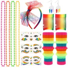 GSrenyu 14 Teile 70er 80er Accessoires für Damen Mädchen, 80er Jahre Kostüm, Neon