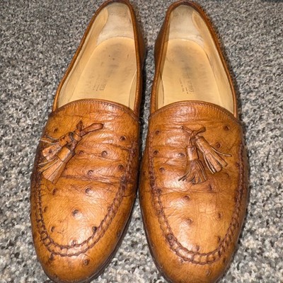 Peter Huber Ostrich Leather Sz 8 1/2 Tassel Loafers Cognac Brown Made in Italy Peter Huber Men main image 3