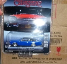 Greenlight Hollywood Christine 1968 Dodge Charger 1/64 Blue RARE 