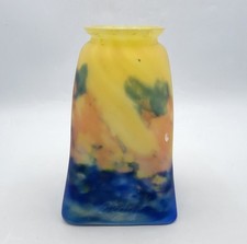 Tulipe en pâte de verre marmoréen coloré jaune rose bleu signé Degué Art Déco