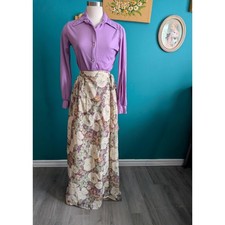 Vintage 70s Floral Maxi Skirt Wrap Style Lightweight Romantic Retro Boho