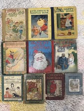 Lot of 10 Antique Victorian Childrens Book Mother Goose Christmas Distressed
