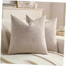 Velvet Throw Pillow Covers 18x18 Inch Set of 18" x 18" Pack of 2 Oatmeal