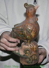 9.8"Old China Dynasty Tang Sancai Porcelain Phonix Bird Beast Animal Statue