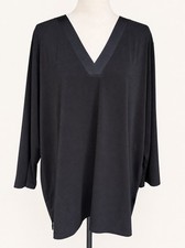 Banana Republic Womens XL Black Satin Trim V Neck Tunic Top NWT Stretch Knit